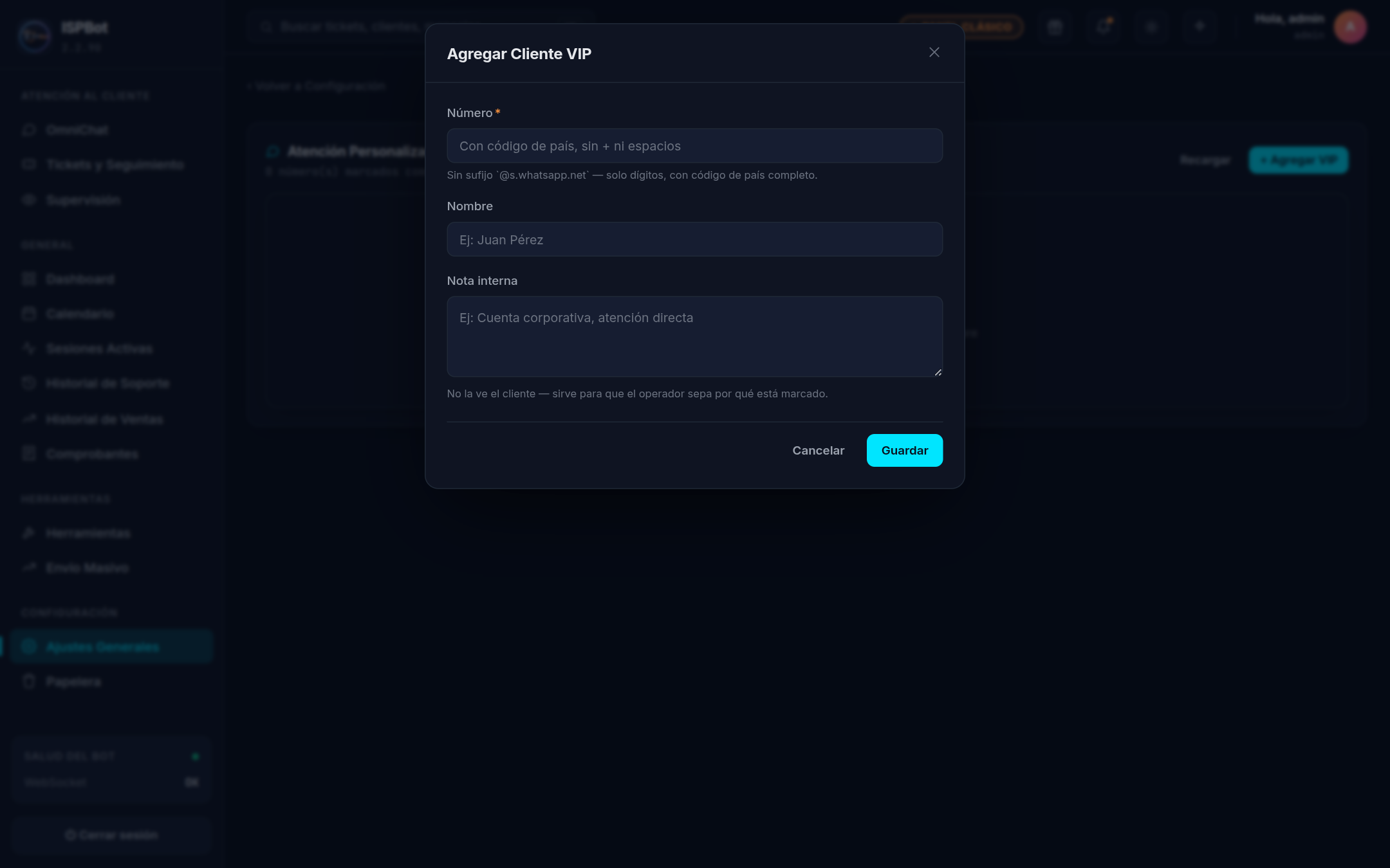 Captura — Ventana para agregar un cliente VIP