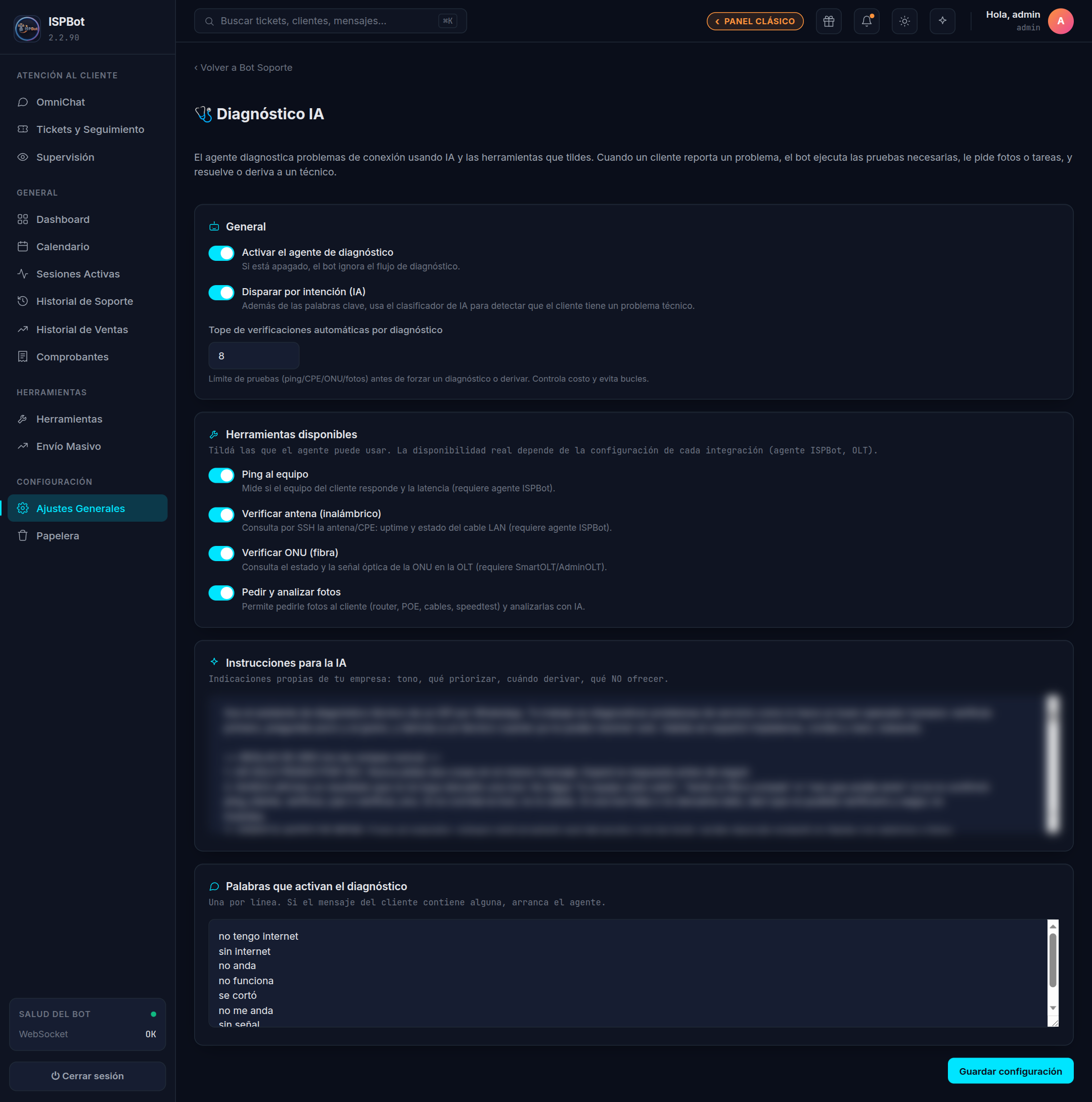 Captura — configurador de Diagnostico IA