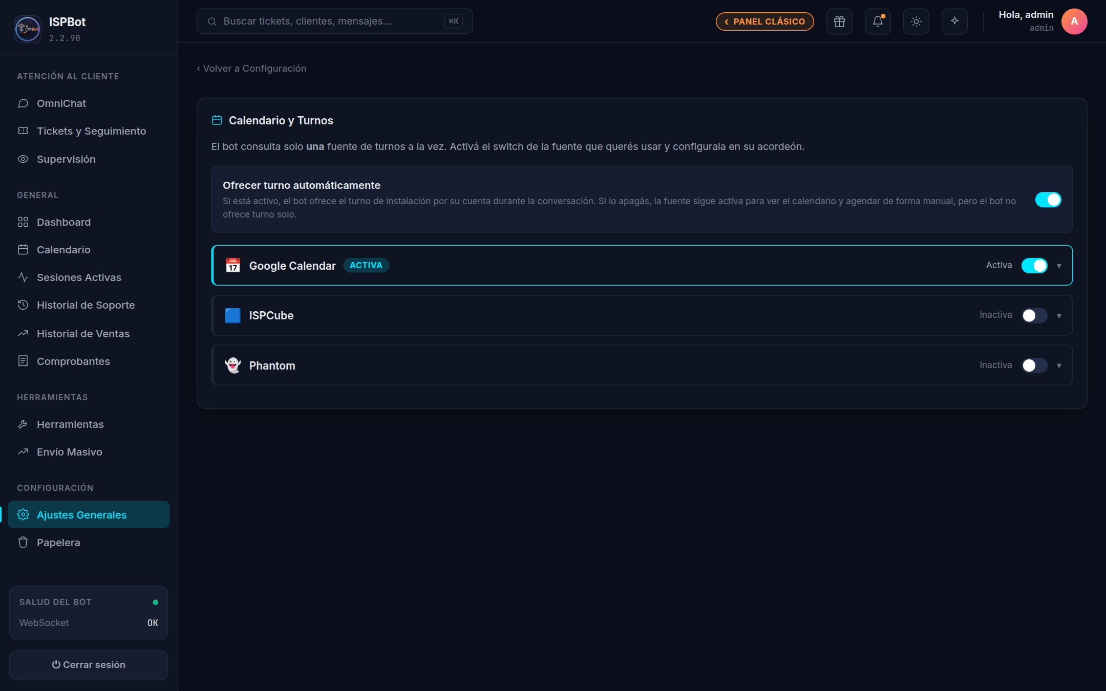 Captura — bloque de conexion de Google con el estado y el boton Conectar Google