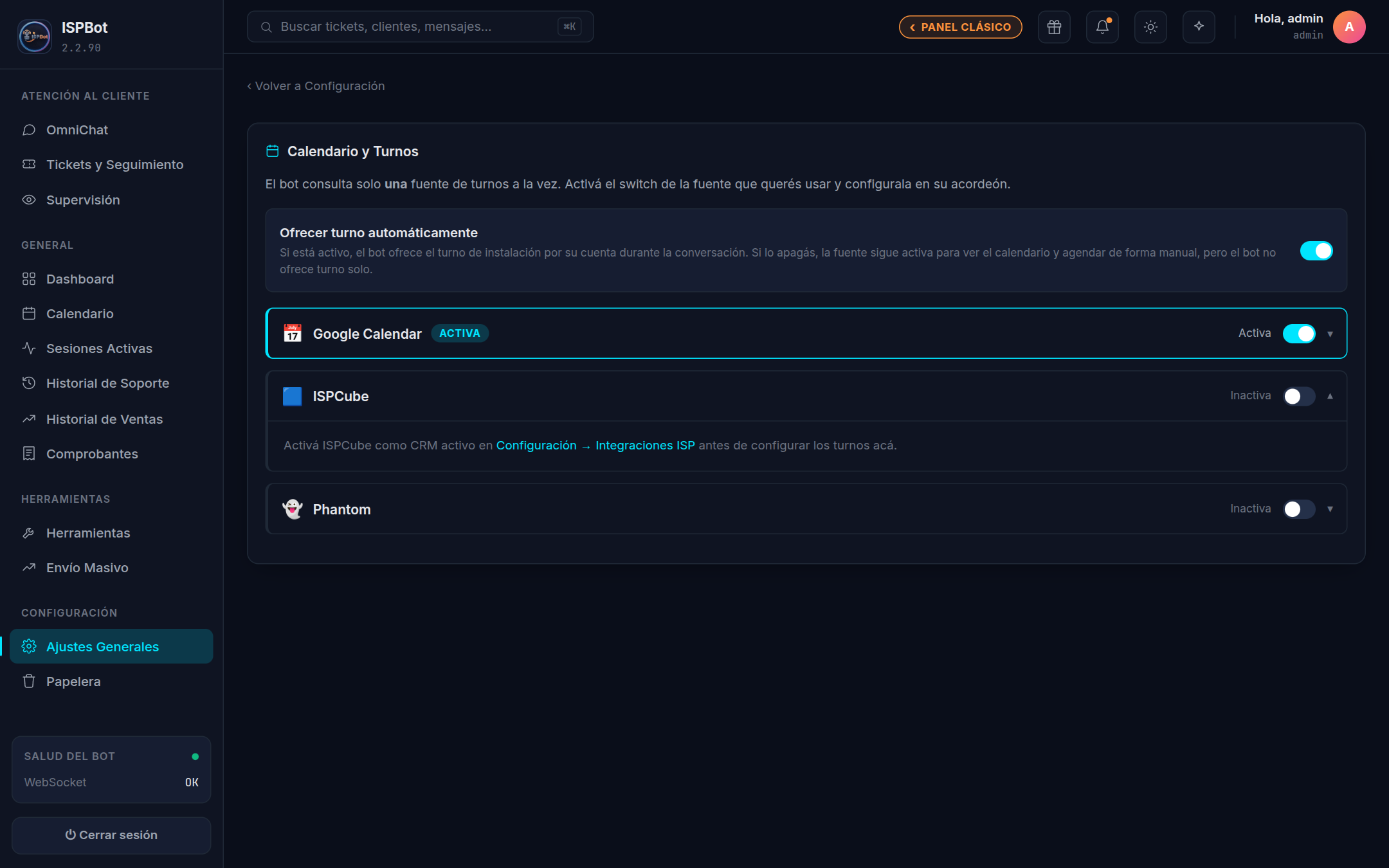 Captura — acordeon ISPCube con solapas, capacidad y la lista de categorias con sus cupos