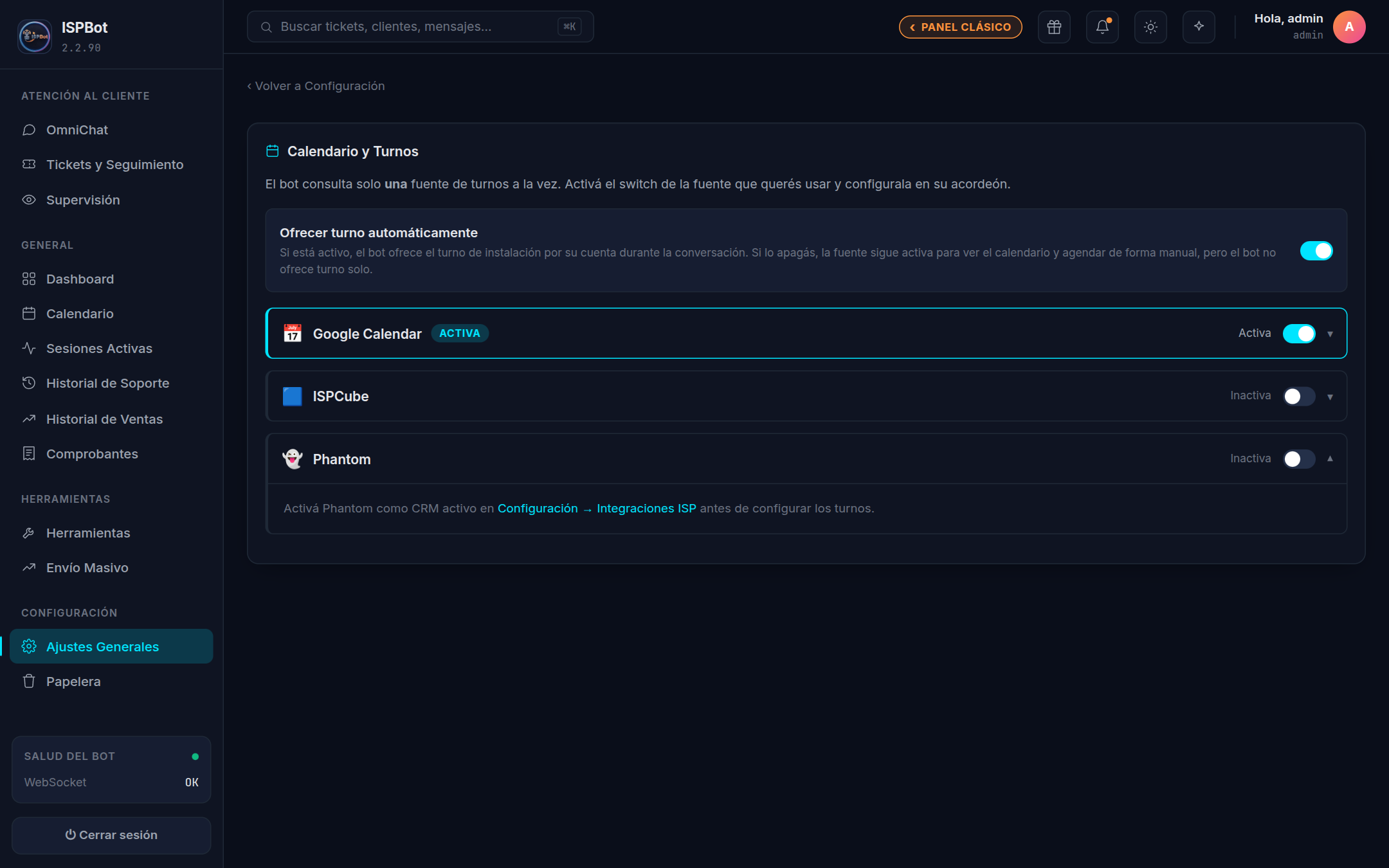 Captura — acordeon Phantom con el aviso de agenda nativa