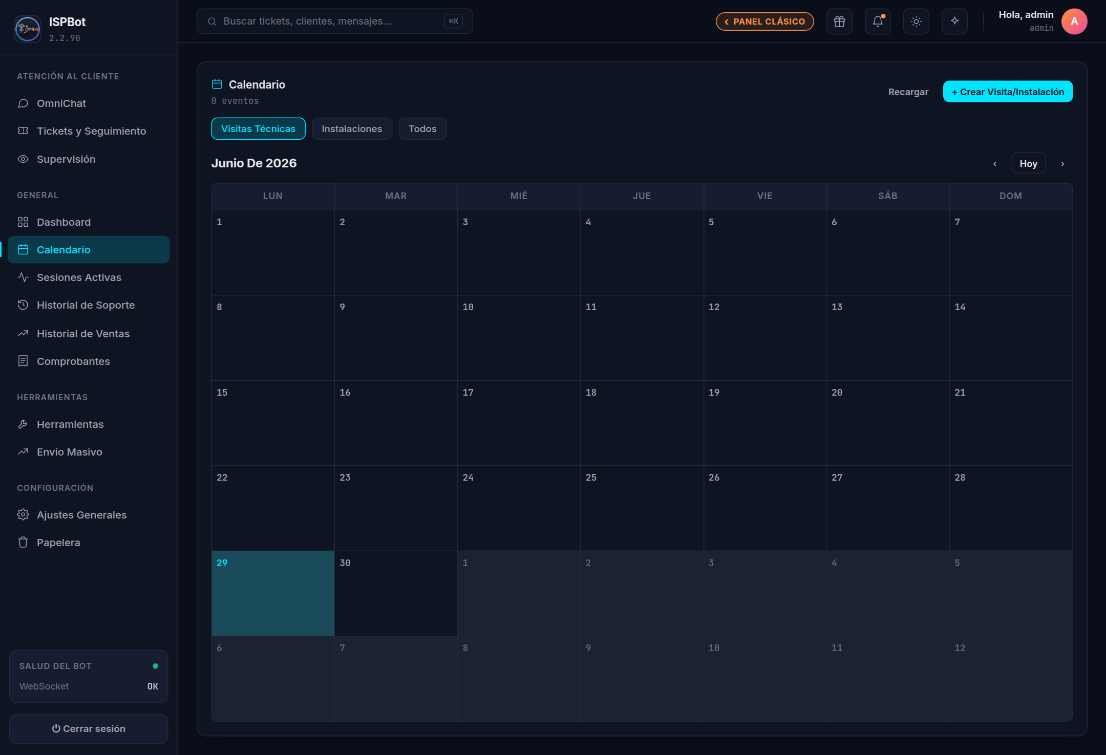 Captura — Calendario mensual con los turnos del mes