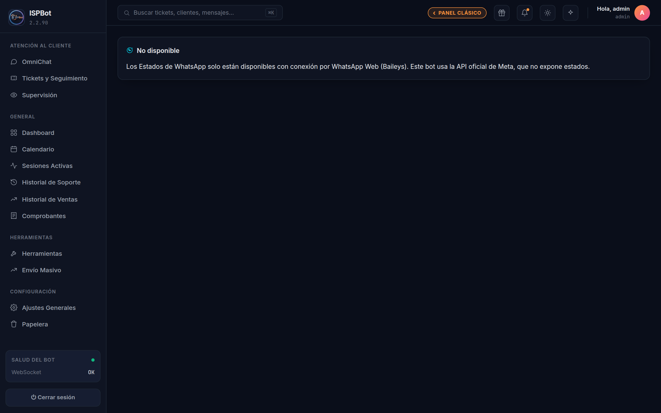 Captura — Vista general: tarjeta para publicar arriba, Estados Programados e Historial debajo