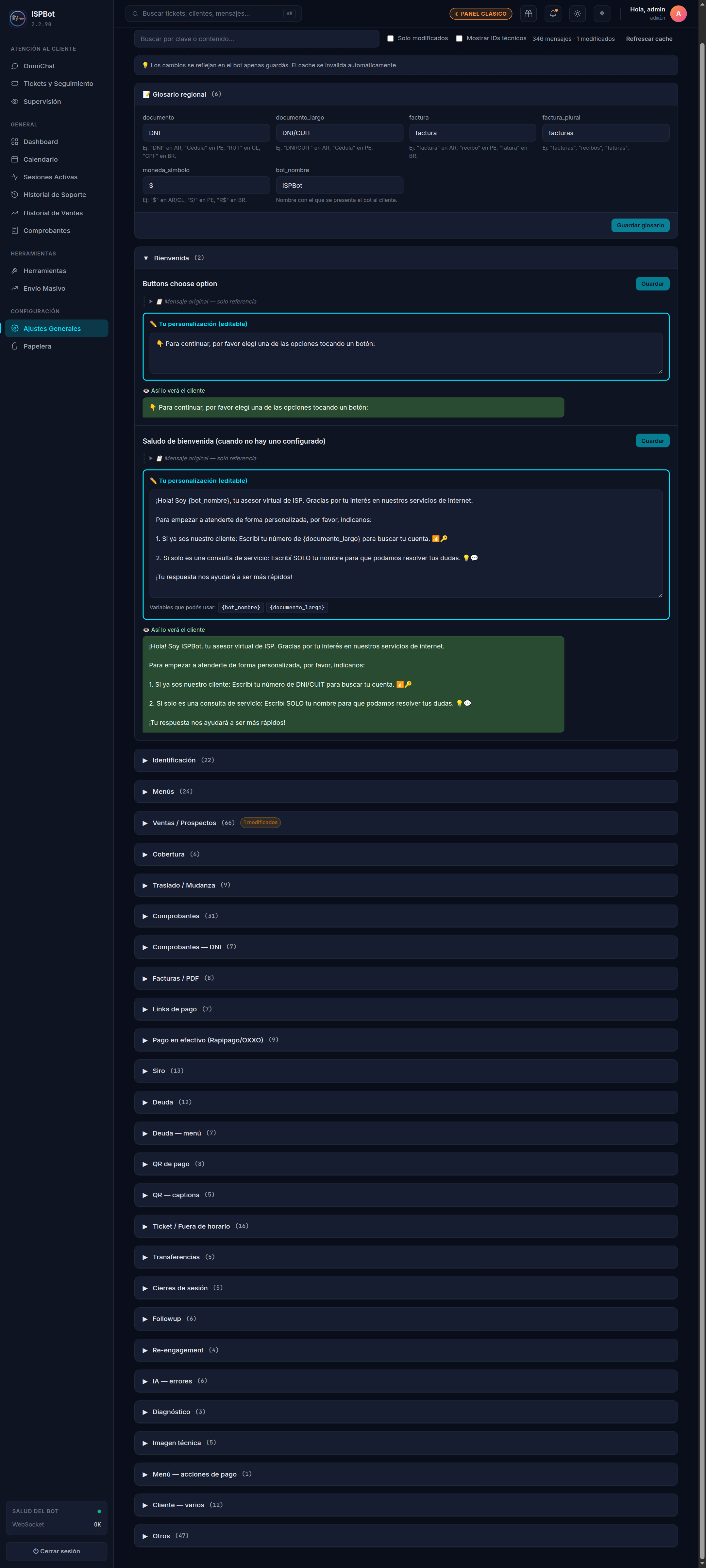 Captura — Una categoría desplegada mostrando sus mensajes