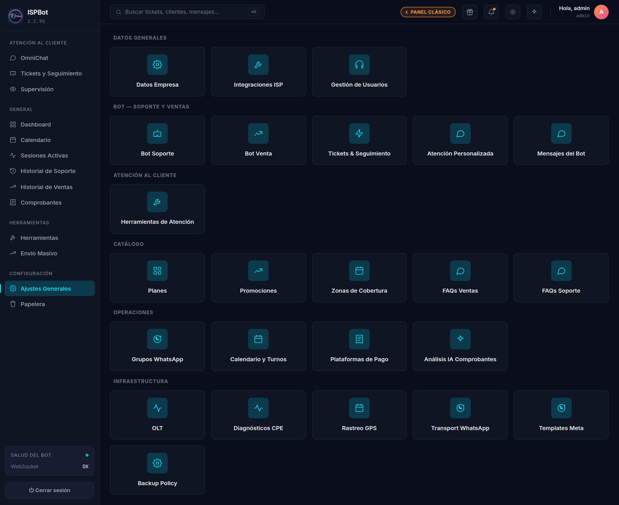 Captura — Menú de Configuración con la opción 