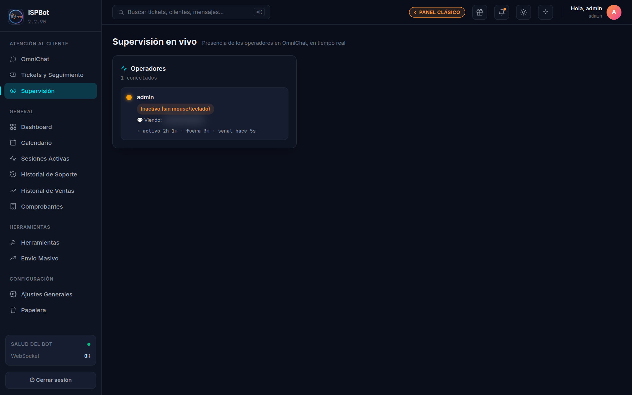 Captura — espejo de pantalla reproduciendo en vivo el OmniChat de un operador