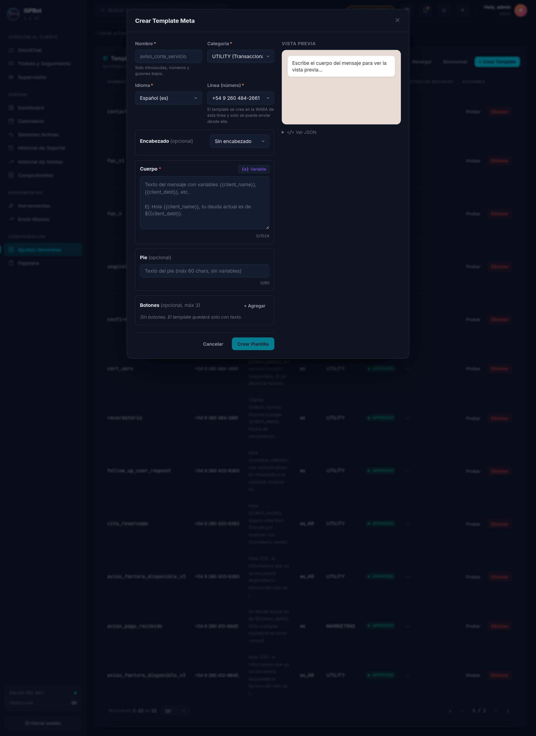 Captura — Editor de creación con vista previa