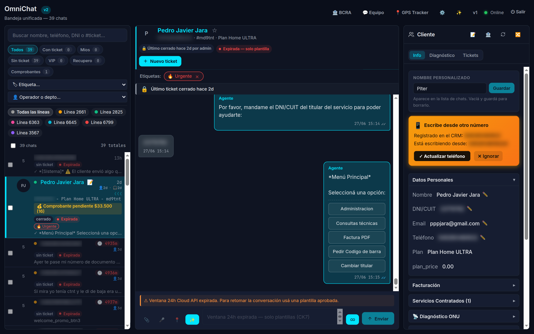 Captura — ventana de chat con el historial y las burbujas de mensajes