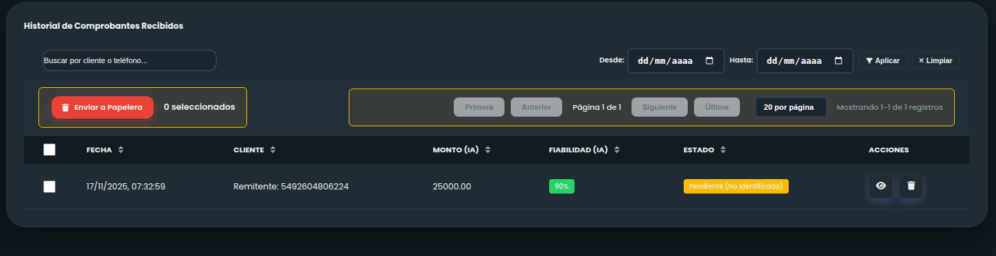 Historial de Comprobantes